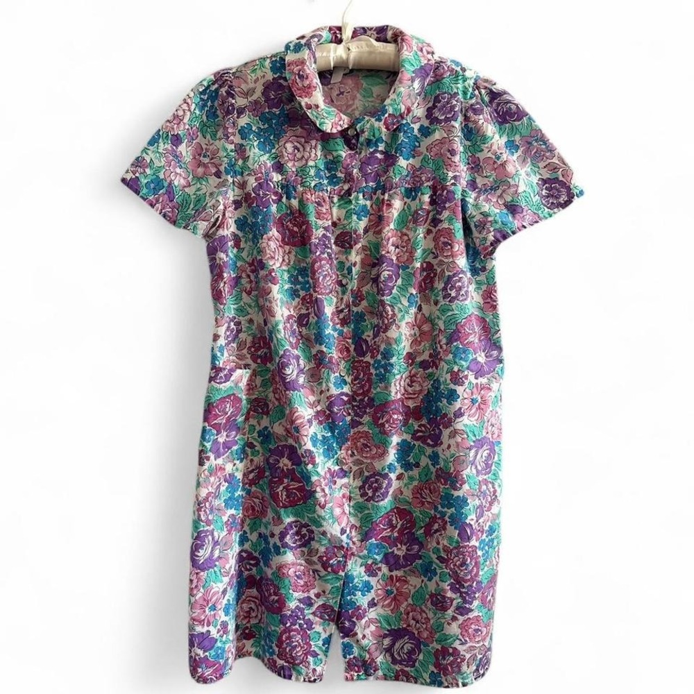 Vintage floral pearl snap housedress